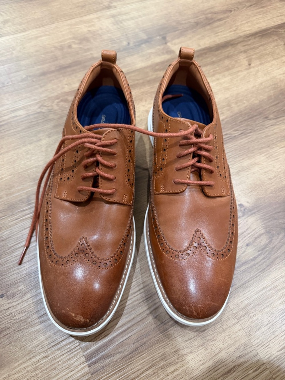 Cole Haan Tan Leather Wingtip Derbys with White Sole